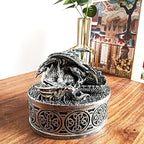 Dragon Statue Jewelry Box, Medieval Fantasy Myth Dragon With Cover Treasure Box, Dragon Statue Decoration Collection Gift Box. (Sliver)
