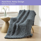 Bigacogo Chunky Knit Throw Blanket for Couch, 60x80 inches, 100% Hand Knitted with Thick Jumbo Chenille Yarn, Cozy Soft Large Rope Knot Cable Crochet Blankets for Sofa Bed Living Room, Iron Gray