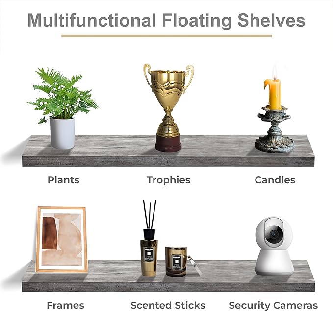 Sorbus Floating Shelves for Wall - 48 Inch Long Bathroom Shelves, Wall Decor for Bedroom, Kitchen, Living Room & Book Storage - Mounted Floating Shelf with Invisible Brackets (Gray, 3 Pack)