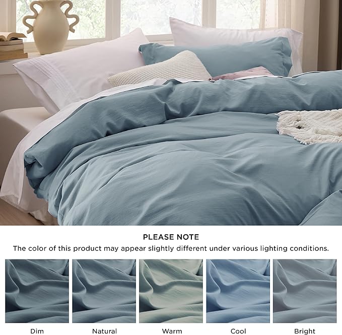 Bedsure Mineral Blue Duvet Cover Full Size - 3 Pieces Prewashed Extra Soft Cotton-Like Bedding Set, Includes 1 Duvet Cover 80x90 Inches with Zipper Closure & 2 Pillow Shams, Comforter Not Included