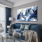 AJAZIKO Abstract Wall Art Blue Modern Art Wall Decor Artwork For Walls Living Room Huge Wall Canvas Office Pictures For Wall Navy Gold Contempor Decorations For Bedroom Size 24x48in