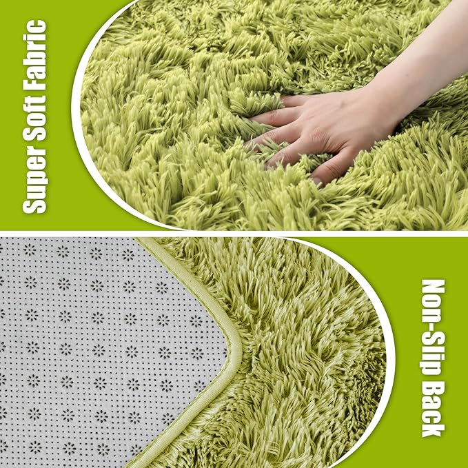 9x12 Fluffy Area Rugs for Living Room,Large Fuzzy Shag Area Rug for Bedroom,Grass Green Soft Non-Shedding Indoor Plush Carpet for Kids Bedroom Nursery Home Decor