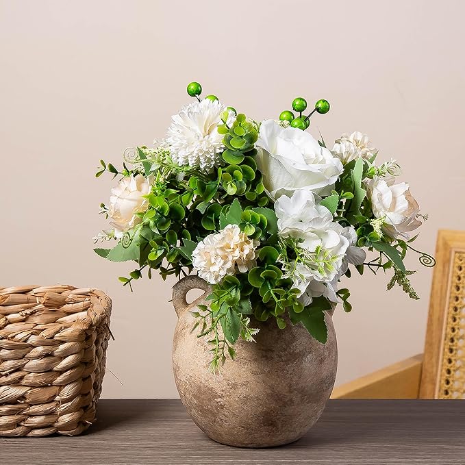 6 Inch Ceramic Vase, Terracotta Flower Vases, Vintage Porcelain Vase for Home Decor, Decorative Farmhouse Vase with hadle for Home Decor, Living Room, Shelf Decor, Farmhouse, Table, Lyeec