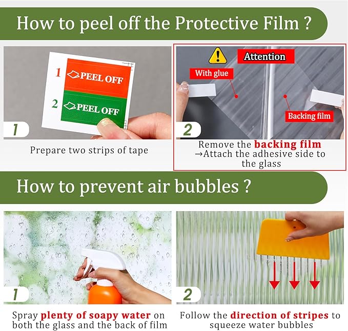 Beautyhero Window Privacy Film, Frosted Reeded Glass Cling, 3D Decorative Coverings with UV Blocking, Adhesive Stickers for Bathroom Doors Cabinet