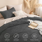 Andency Dark Grey Comforter Set Queen, Gray Lightweight Fluffy Bedding Comforter Sets for Queen Bed, 3 Pieces Tufted Farmhouse Shabby Chic Bed Set for All Seasons (1 Comforter 90x90In, 2 Pillowcases)