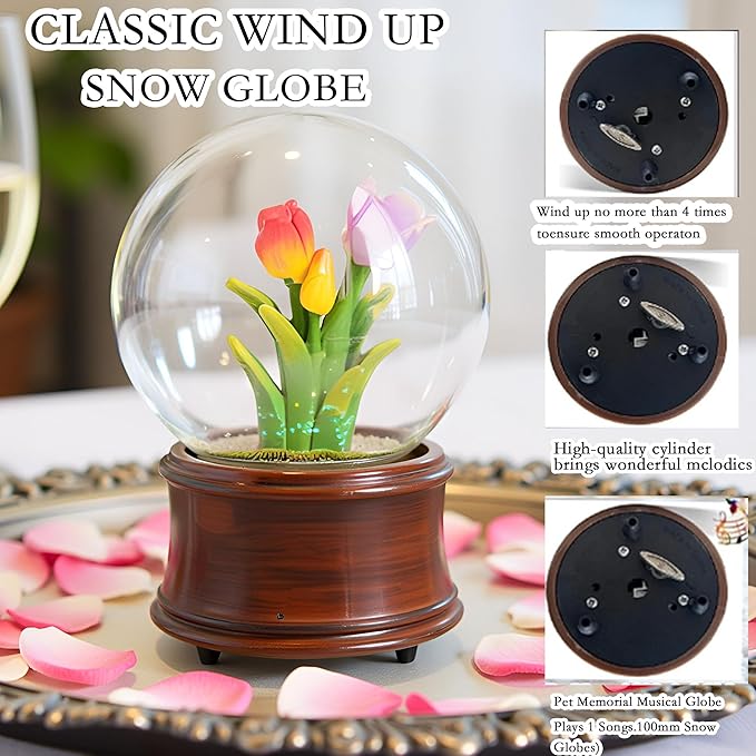 Fall Autumn Decor Tulip Snow Globe Musical, Tulip Themed Gifts, Indoor Fall Decorations, Thanksgiving Gift Ideas.
