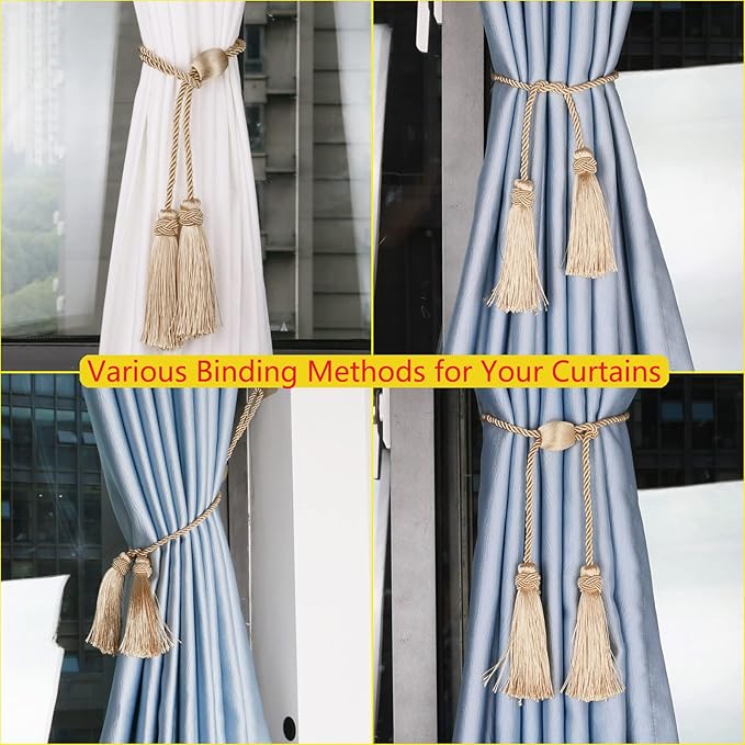 Curtain Tiebacks with Tassel,Modern Rope Window Curtain Ties Backs for Draperies, Outdoor Elegant Decorative Curtain Holdbacks