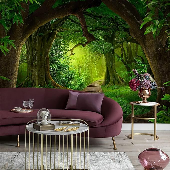 FENDROM Nature Forest Tree Cave Tapestry Wall Hanging Landscape Stream Through Green Rainforest Tapestries Jungle Creek Psychedelic Wall Blanket for Living Room