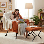 Lazy Chair and Ottoman, Large Accent Lounge Chair with Armrests and a Side Pocket, Modern Leisure Upholstered Sofa Reading Armchair with Footrest for Bedroom, Living Room, Dorm Rooms, Office