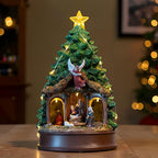 Christmas Tree Animated Ratating Manger Nativity Scene, Musical Angel Holy Family Figurines LED Light Play Silent Night Music, Xmas Decor Gift, Tabletop Decorative Holiday Home Decorations