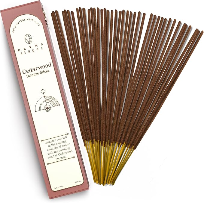 Cedarwood Incense Sticks, Organic Hand Dipped Incense, Natural Herbs & Aromatic Ingredients, Contain 40 Sticks Inside, Burn Time 45-60 Min, Spiritual Gifts, Incense by Karma Pledge