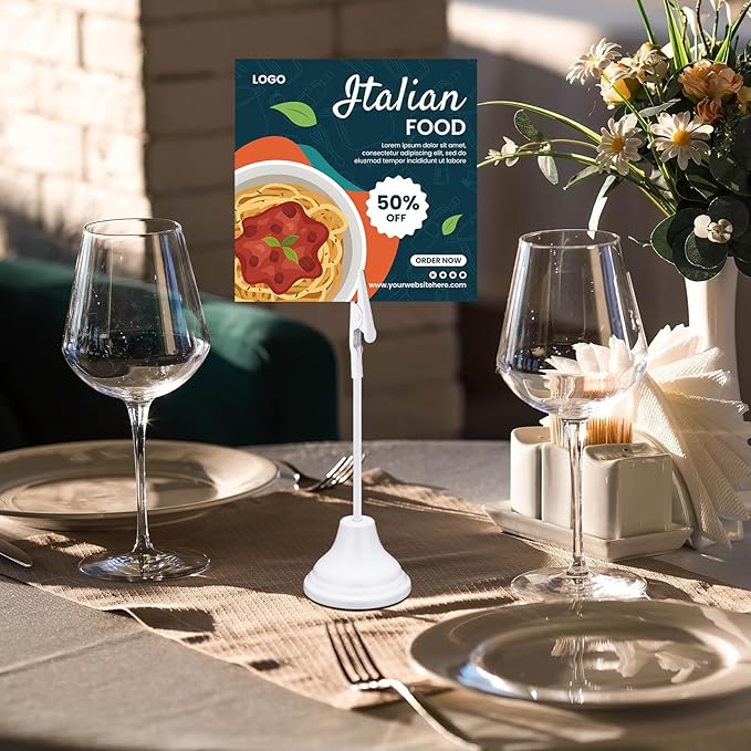 20 Pcs Table Number Holders 4/6/8/10 Inch Metal Place Card Holders with Alligator Clip Heavy Base Wedding Table Number Stand Picture Photo Clip for Banquet Party Birthday Restaurant(White)