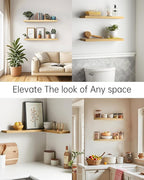 BAYKA Floating Shelves, 22.5" Wall Mounted Wood Shelves for Bathroom, Bedroom, Living Room, Kitchen, Hanging Shelf for Books/Storage/Decor (Oak-Toned,Set of 2)