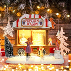 Christmas Village Collectible Buildings Christmas Village Houses Popcorn House with LED Light Musical USB Indoor Figurines Decoration Indoor Xmas Decor