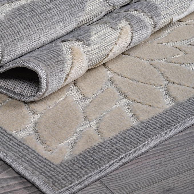 Beverly Rug Outdoor Runner Rug 2x7 Modern Floral Tropical Area Rugs for Indoor and Outdoor Patio Easy to Clean Non Shedding Living Room Porch Garden Washable Outside Carpet (2 x 7 Gray)