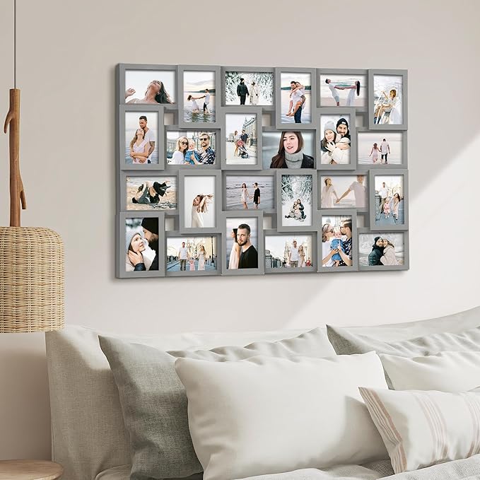 Jerry & Maggie 4×6 collage frame 24 pictures, picture frames collage wall decor, 24 slot picture frame Wall Hanging For 6×4 Photo, Grey
