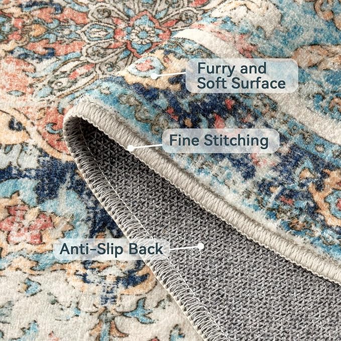 Topllen Runner Rug - 2'x10' Boho Washable Kitchen Rug, Non-Slip Soft Low Pile Rugs Indoor for Hallway Hall Living Room Bedroom Sunroom, Vintage Throw Stair Carpet Stain Resistance (Multi, 2x10ft)