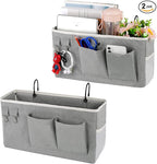Bedside Storage Caddy/Bedside Hanging Storage Bag for Headboards Bunk Beds Dorm Rooms Book Phone Magazine Holder (2PC Grey)