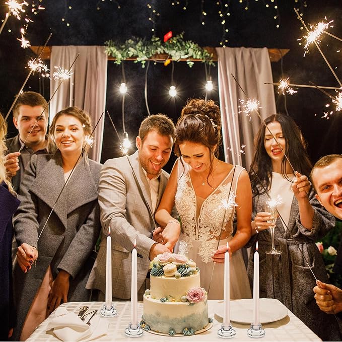 12 PCS Glass Taper Candle Holders Bulk Candlestick Holders Clear Short Tapered Candle Stick Holder Decor Set for Table Centerpiece Wedding Party Advent Christmas Home Decorations (12, Clear)