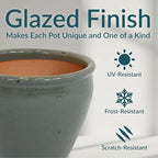 Sunnydaze Chalet Large Ceramic Plant Pot - Round Outdoor Glazed Ceramic Planter Pot with Drainage - Gray - 14.5"