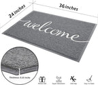 Durable Low Profile Floor Mat, Indoor and Outdoor, Non Slip Rug, Easy to Clean Welcome Mat, for High Traffic Areas, Entryway, Patio (36x24", Grey)
