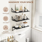 Heimlove 24" W x 12" D Wall Shelves for Books, 12 Inch Deep Floating Shelves Set of 3, Wide Floating Bookshelf with Metal Bracket for Living Room, Kitchen, Office, Bedroom and Decor Storage - Black