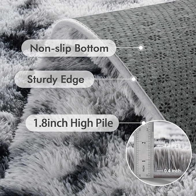 8x10 Ft Extra Large Shag Rugs for Living Room, Tie Dyed Ultra Soft Fluffy Furry Area Rugs for Bedroom Indoor Floor, Aesthetic Carpet for Kids Home Decor Black White