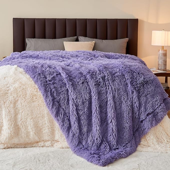 GONAAP Fuzzy Faux Fur Throw Blanket Lavender Super Soft Cozy Plush Fuzzy Shaggy Blanket for Couch Sofa Bed (Lavender, Throw(50"x60"))