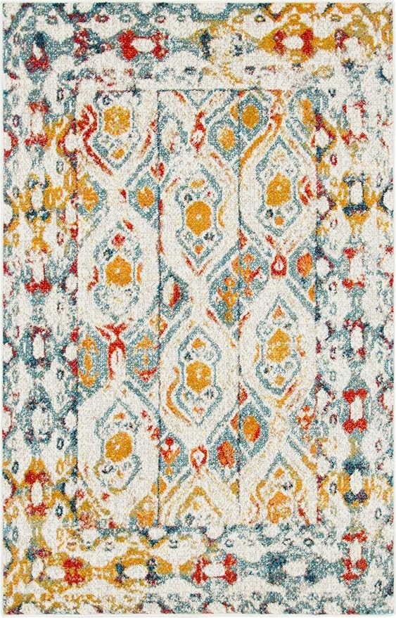 Unique Loom Rosso Collection Vintage, Geometric, Bohemian, Traditional, Distressed, Southwestern Area Rug, 4' 0" x 6' 0", Multi/Ivory