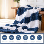 Chunky Knit Blanket - Luxury Soft Cozy 60 * 80 Throw Blanket,100% Woven Blanket Rope Knot Throw Blanket for Couch, Sofa, Home Decor, Gift - Machine Washable（White/Deep Blue）