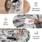 Modern Abstract 6X9 Area Rug for Living Room Bedroom Washable, with Non-Slip Rubber Backing Print Faux Wool Thin, Grey Throw Large Carpet for Kids Playroom Dining Room Pet & Child Friendly