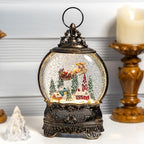 Christmas Village Snow Globe Lighted Flying Santa Scene, Musical Snow Water Lantern Swirling Glittering Home Decoration and Gift, Battery Operated or USB Powered