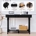43.3”Console Table with 2 Drawers, Modern Retro Entryway Table with Fluted Panel & Storage Shelf, Narrow Wood Behind Couch Sofa Table for Living Room, Foyer, Hallway(Black)