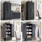 72" Tall Wood Storage Cabinet, Farmhouse Kitchen Pantry Cabinet with Adjustable Shelves & Drawer & Barn Doors, Versatile Storage for Kitchen, Dining Room, Bathroom, Black