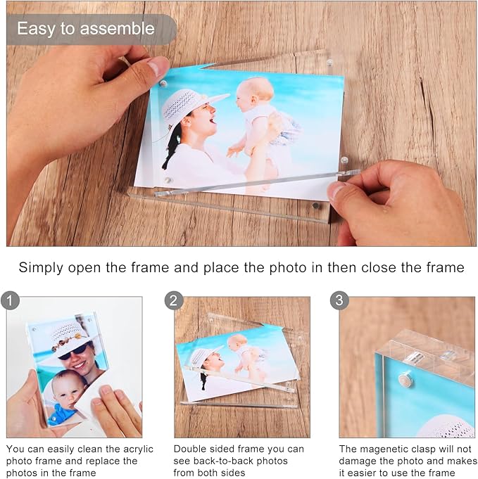 5x7 Acrylic Picture Frames, 20mm Thick Clear Frameless Magnetic Photo Frames, Double Sided Transparent Square Frame Gift for Tabletop Display(3 Pack)