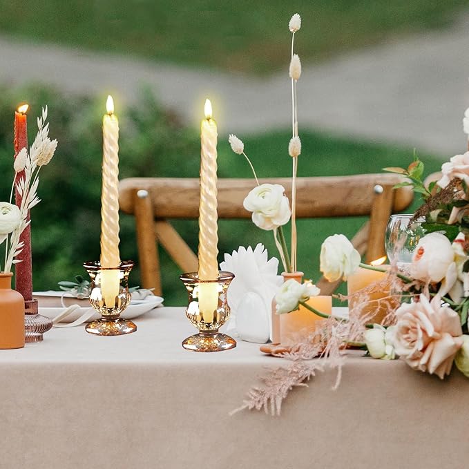 Foaincore 48 Pcs Candlestick Holders Bulk 2.5 Inch Taper Candle Holder for Table Centerpiece Thick Glass Ritual Candle Stand for Wedding Christmas Valentines Festival Party Decorations(Gold)