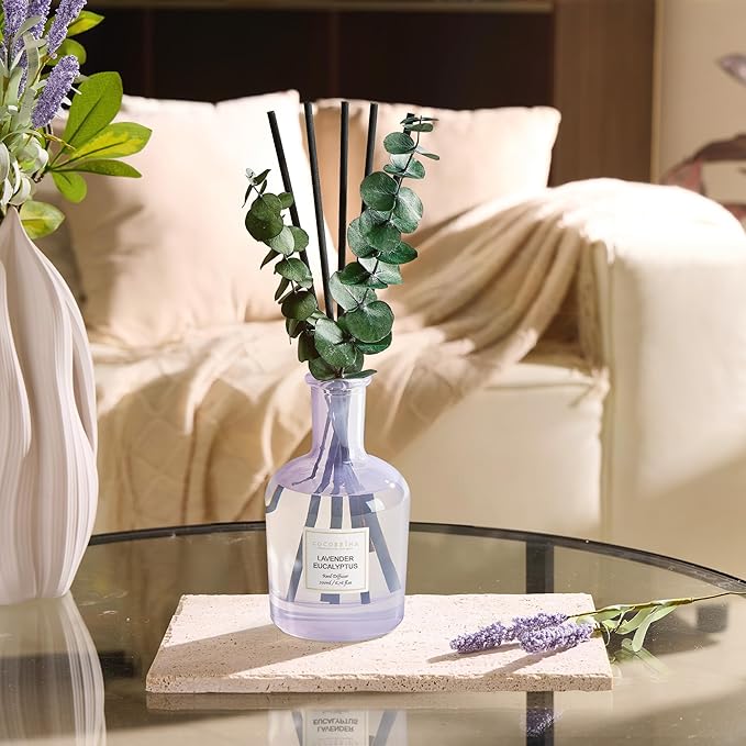 COCORRÍNA Lavender Eucalyptus Reed Diffuser – 6.76 oz Essential Oil with Sticks & Dried Eucalyptus Branches, Home Fragrance for Bedroom or Bathroom Décor