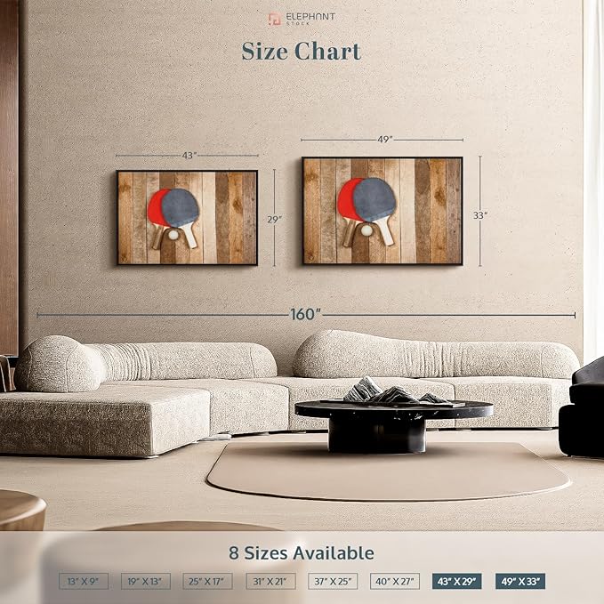 ElephantStock Ping Pong Wall Art - Horizontal Framed Canvas - 1-Piece Living Room Wall Decor - Photography Canvas Print - Brown and Red Decor for Wall - 43" X 29"
