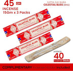 Raajsee Satya Celestial Bliss Nagchampa Incense, 15gmx3 Pack (12 Sets, 160 Pieces, 180g) with Raajsee Incense Holder