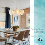 Gold Round Chandelier 8 Light Ginkgo Crystal Chandelier Light Fixture Hammered Glass Vintage Chandelier for Living Room Dining Room Bedroom High Ceiling Foyer,24in