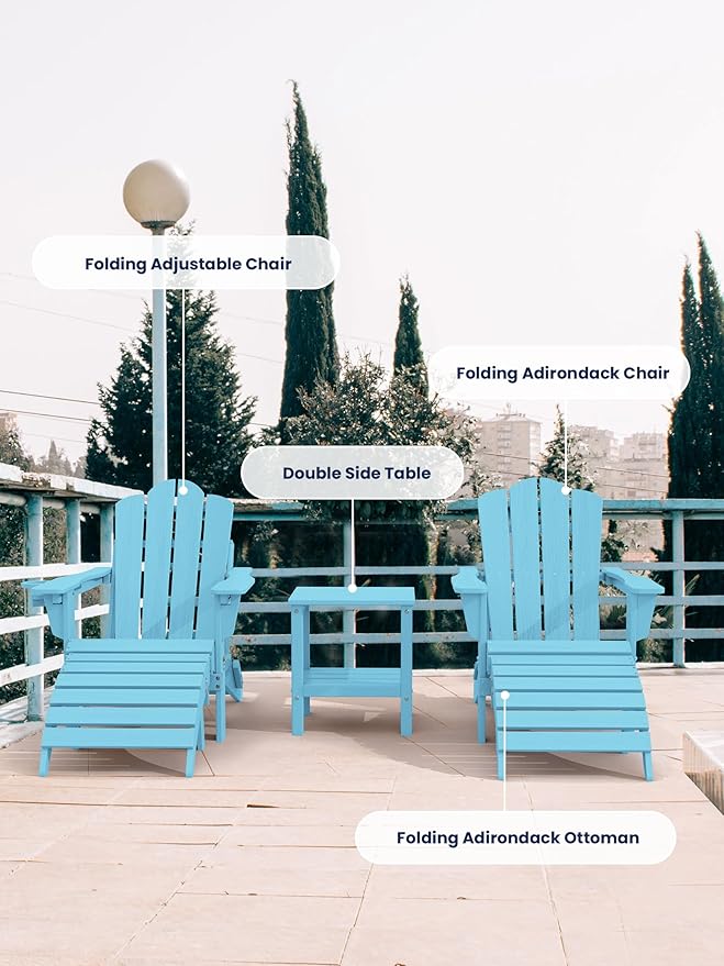 KINGYES Folding Adirondack Ottoman for Adirondack Chair, Light Blue