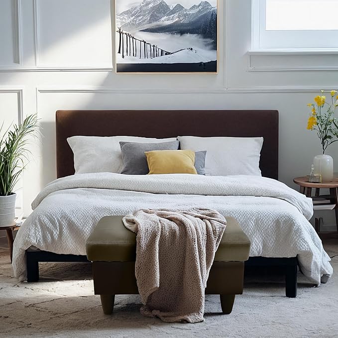 Ottoman Rectangular Storage Ottoman Bench, Flannel Footrest Stool Footstool with Lid for Living Room, Bedroom, Entryway, Taupe&Black, 35"x23.5"x17.5"