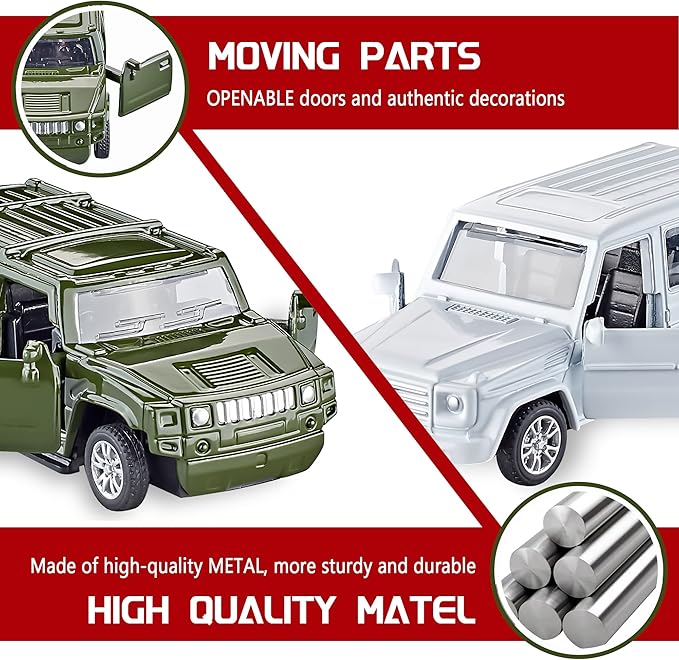 KIDAMI Die Cast Metal Toy Cars Set of 5, Openable Doors Pull Back Car Gift Pack for Kids (Private car)