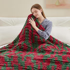 Chunky Knit Throw Blanket, 40''*50'' Knitted Throw Chenille Yarn for Bed Couch, Handmade Stripe Crochet Big Thick Blanket, Machine Washable Cute Comfy Blanket for Home Decor