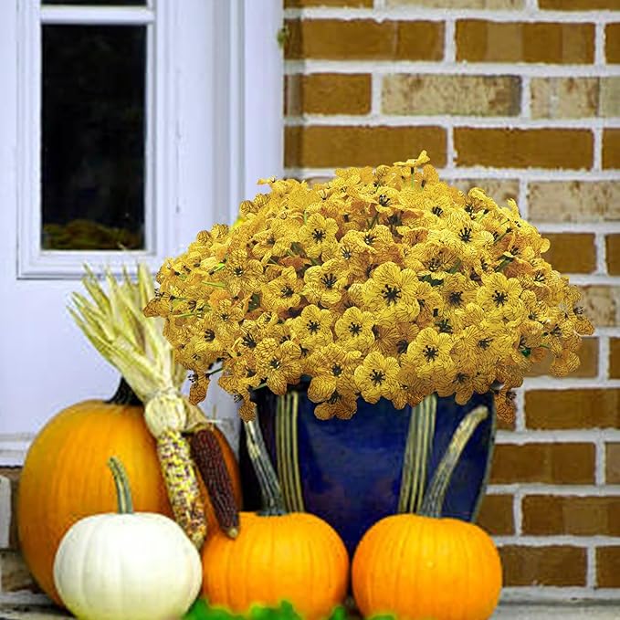 20 Bundles Artificial Flowers for Outdoors, UV Resistant Fake Flowers with Plastic Plants, Faux Silk Flowers for Planter Outdoors, Fake Realistic Flowers for Window Box Front Porch Patio Decor-Yellow