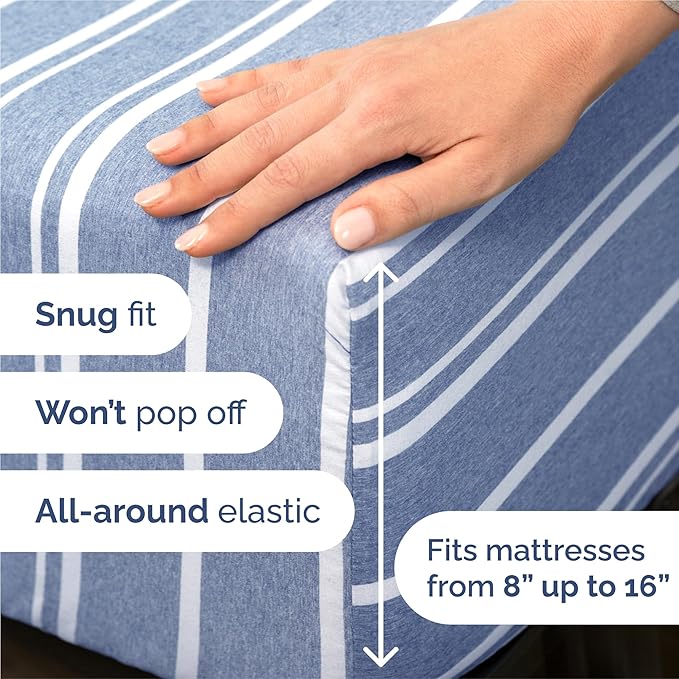 King Size 4 Piece Sheet Set - Comfy Breathable & Cooling Bed Sheets Set - Hotel Luxury Bedding for Women, Men, Kids, Teens, Boys & Girls - Deep Pockets, Soft, Wrinkle Free - Oeko-Tex - Blue Stripes 3