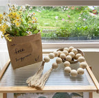 OMISHE 50" Long Extra Large Wood Bead Garland with 1.6" Diameter Wooden Beads and Tassels, Rustic Farmhouse Country Decorative Beads for Home Decor Tiered Tray Decor, Natural Beige