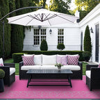 GENIMO Outdoor Rug Waterproof 6'x9' for Patio, Foldable Reversible Plastic Straw Carpet for Travel Trailers, Outside Area Mat for Rv, Deck, Picnic, Porch, Camper, Balcony, Beach, Pink & Grey