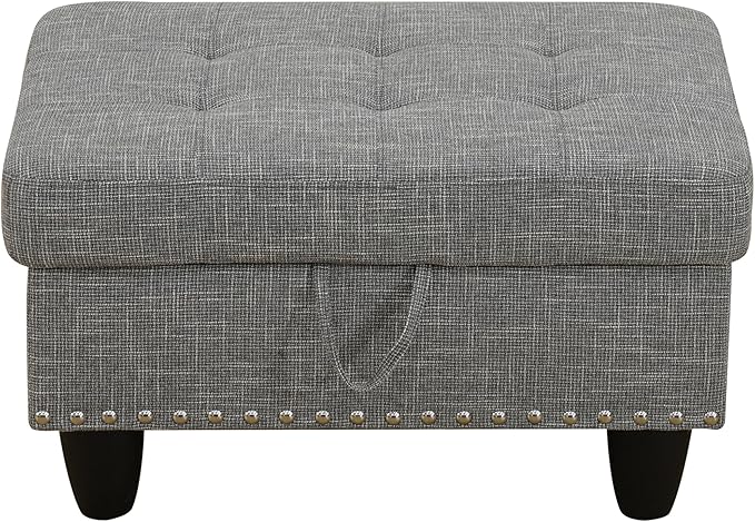Ottoman Rectangular Storage Ottoman Bench, Flannel Footrest Stool Footstool with Lid for Living Room, Bedroom, Entryway, Gray, 29.1"x18.9"x17.3"