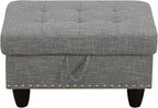 Ottoman Rectangular Storage Ottoman Bench, Flannel Footrest Stool Footstool with Lid for Living Room, Bedroom, Entryway, Gray, 29.1"x18.9"x17.3"